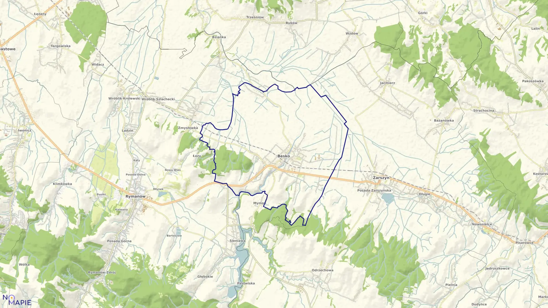 Mapa obrębu Besko w gminie Besko