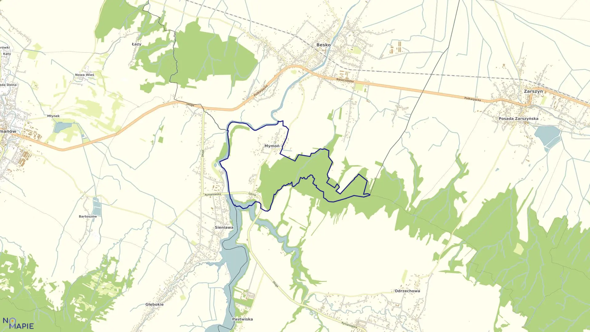 Mapa obrębu Mymoń w gminie Besko